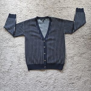 Navy Striped Cardigan Sweater